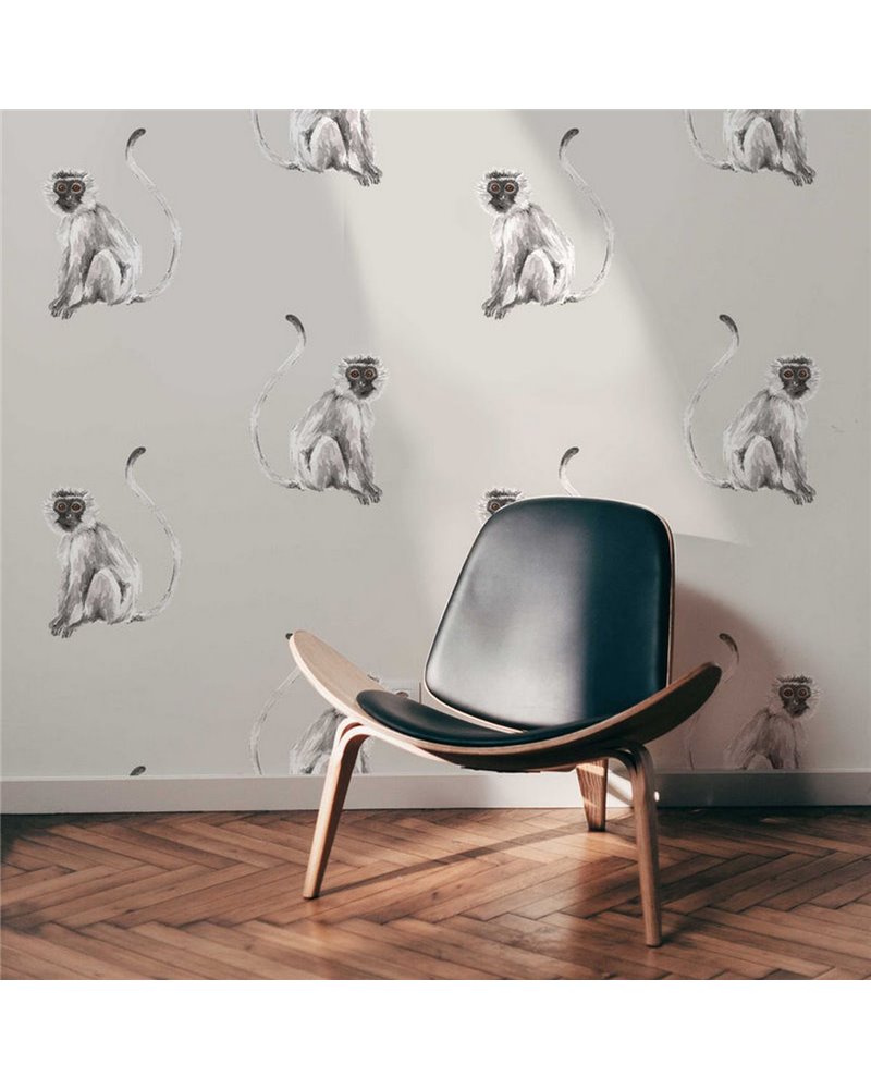 ANIMAL WALLPAPER - FUNKY MONKEY LIGHT GREY