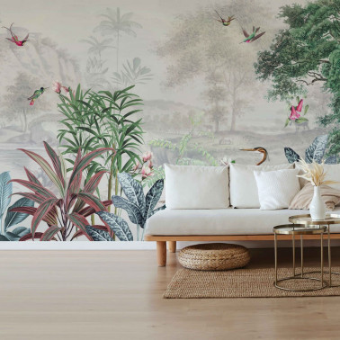 TROPICAL WALLPAPER - SCENIC LANDSCAPE - OFF WHITE