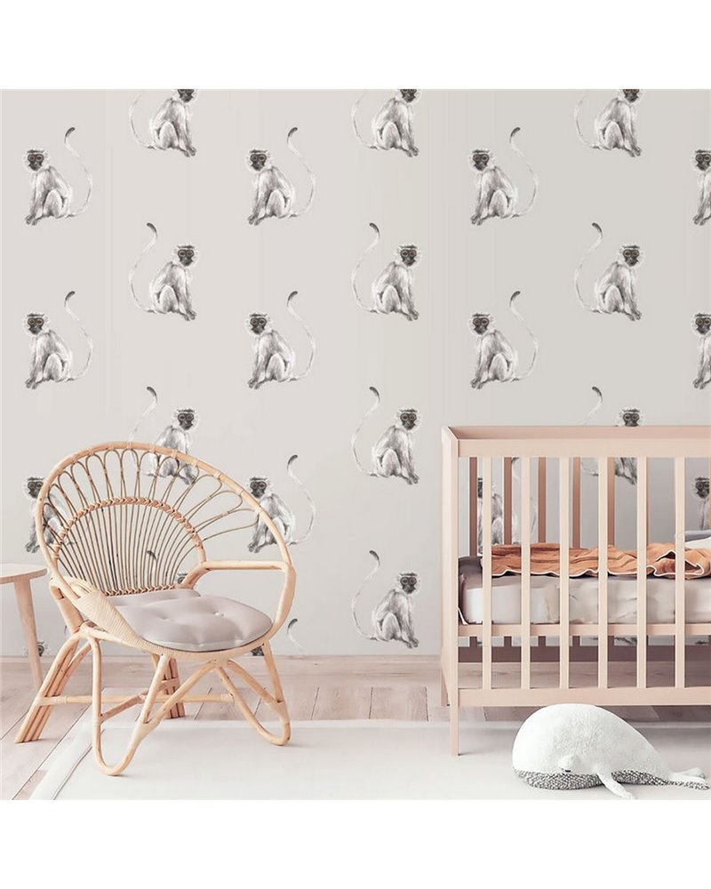 ANIMAL WALLPAPER - FUNKY MONKEY LIGHT GREY