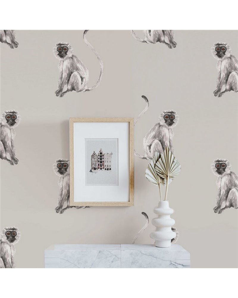 ANIMAL WALLPAPER - FUNKY MONKEY LIGHT GREY