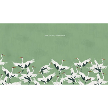 BIRD WALLPAPER - STORK GREEN