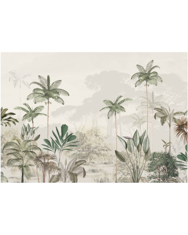 JUNGLE WALLPAPER - TROPICAL WILDERNESS - BEIGE-GREEN