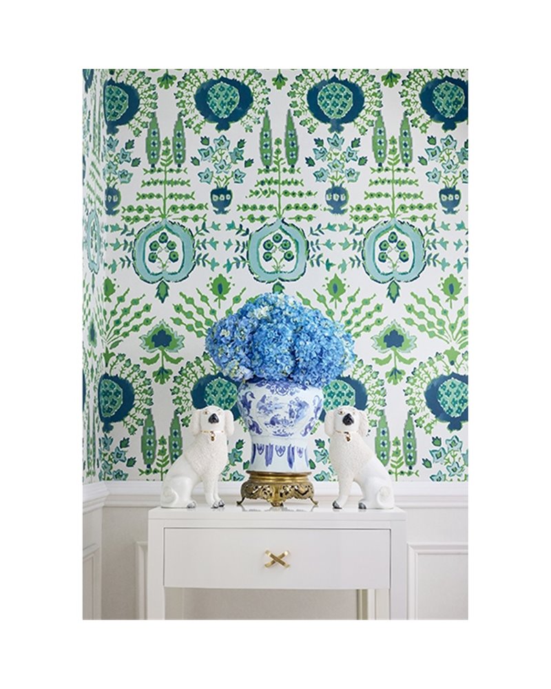 Mendoza Suzani Blue and Green On White T16240