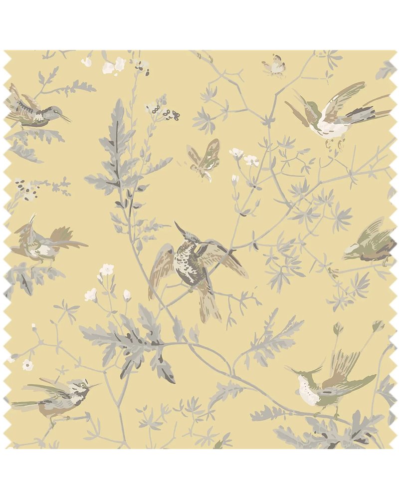 Hummingbirds 100% Silk Gold & Soft Grey F111-1001