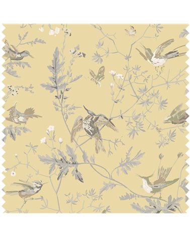 Hummingbirds 100% Silk Gold & Soft Grey F111-1001