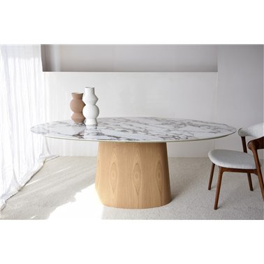 MESA COMEDOR OVAL CERÁMICO Y FRESNO