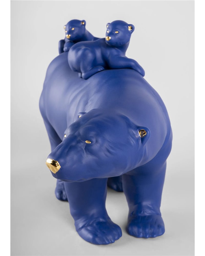 Escultura Mamá osa y sus bebés (azul-dorado). Serie Limitada