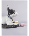 Figura perro Bulldog francés con macarons