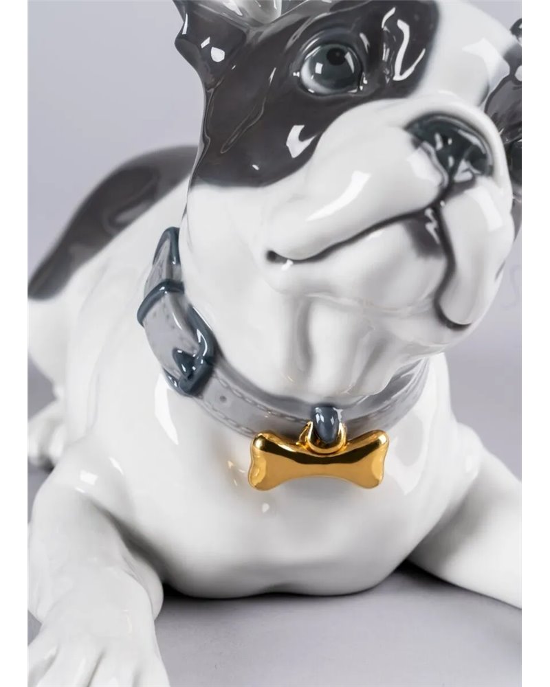 Figura perro Bulldog francés con macarons