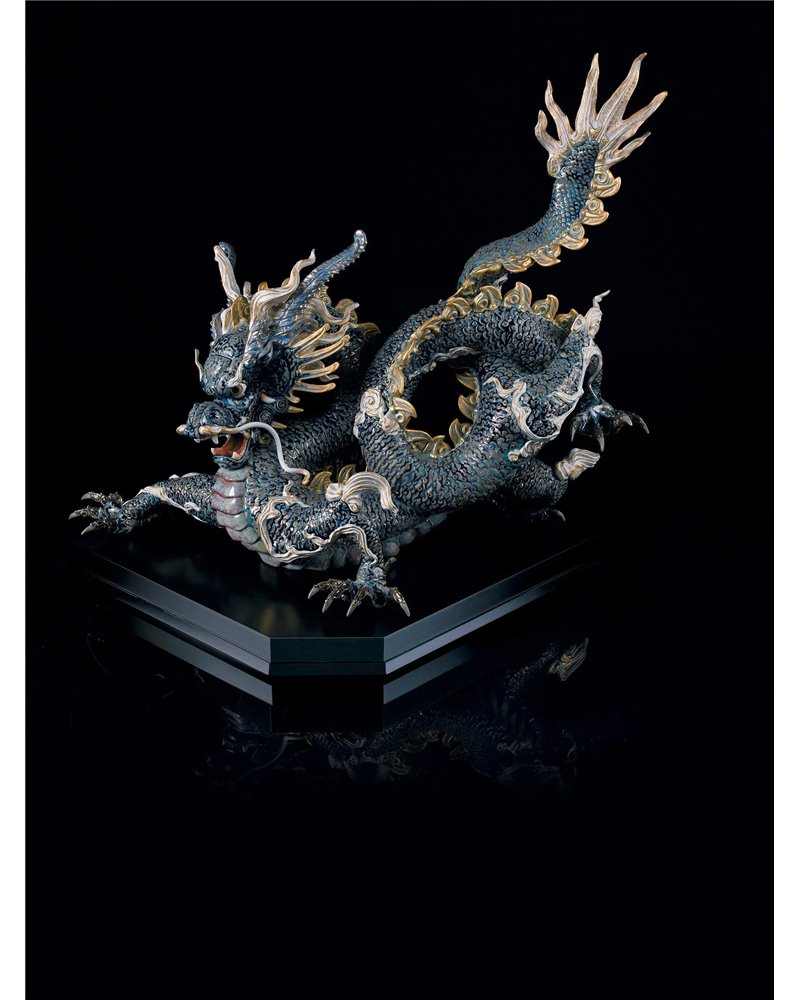 Escultura Gran Dragón. Lustre oro y azul. Serie limitada