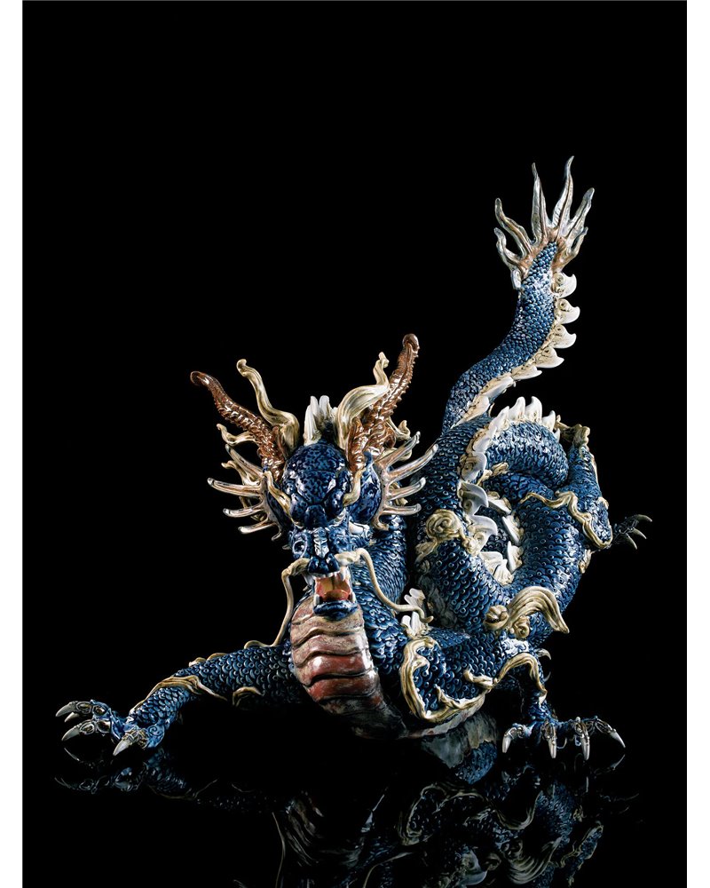 Escultura Gran Dragón. Esmalte azul. Serie limitada.