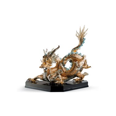 Escultura Gran Dragón. Lustre oro. Serie limitada