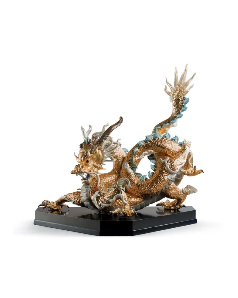 Escultura Gran Dragón. Lustre oro. Serie limitada