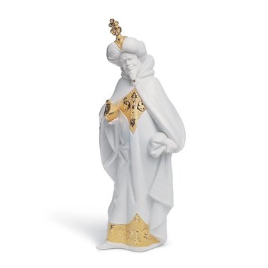 Figura Rey Baltasar en Belén. Lustre oro