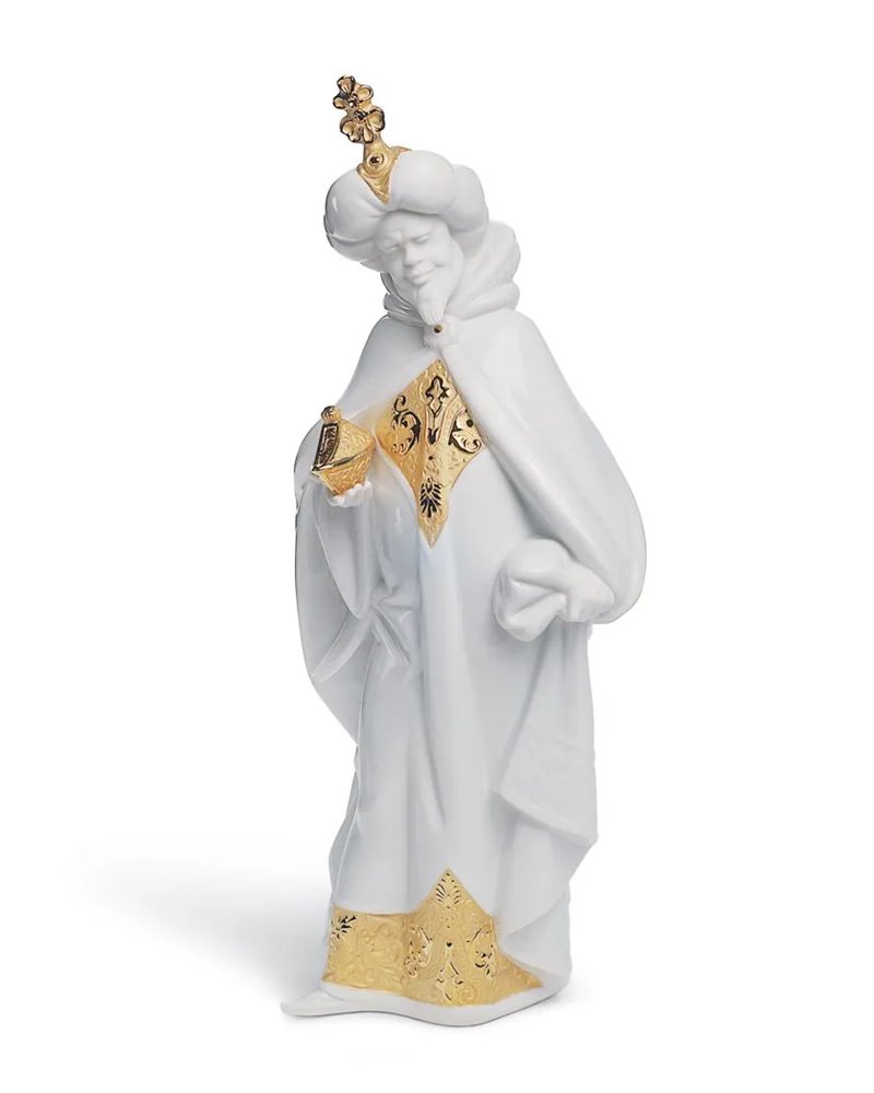 Figura Rey Baltasar en Belén. Lustre oro