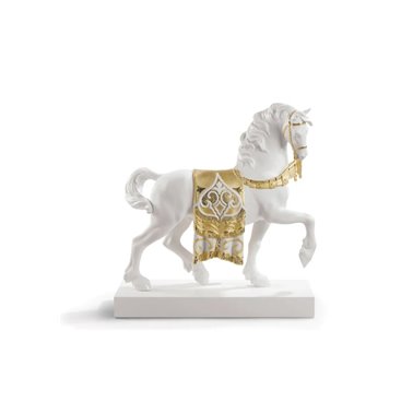 Escultura Caballo cortesano. Lustre oro