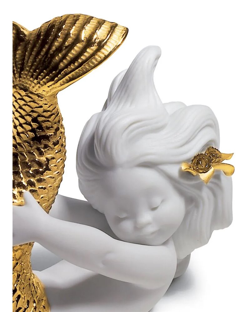 Figura sirena Jugando con el mar. Lustre oro