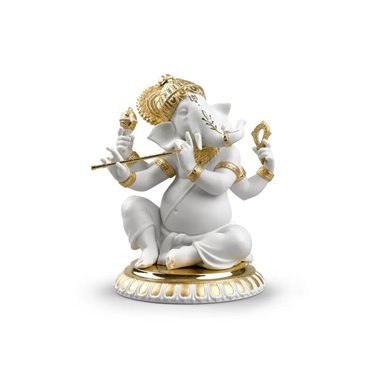 Figura Ganesha con Bansuri. Lustre oro