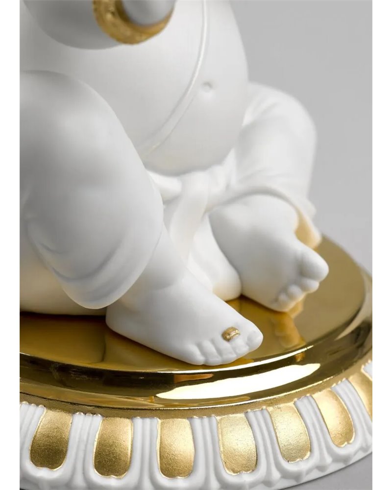 Figura Ganesha con Bansuri. Lustre oro