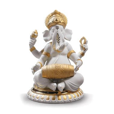 Figura Ganesha con Mridangam. Lustre oro