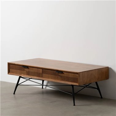 MESA CENTRO MARRÓN-NEGRO MADERA-METAL 120 X 60 X 40 CM