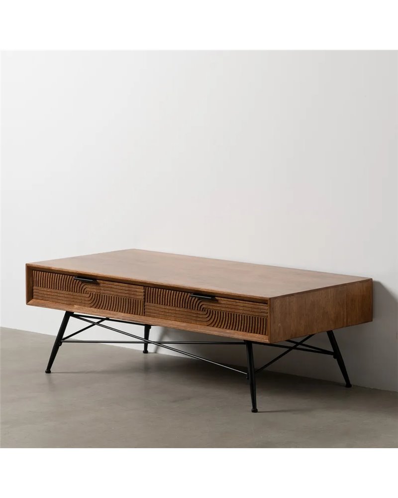 MESA CENTRO MARRÓN-NEGRO MADERA-METAL 120 X 60 X 40 CM