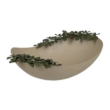 CENTRO MESA FLORES BEIGE-VERDE METAL 44 X 31 X 18 CM